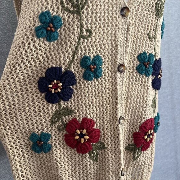 Jantzen Crochet Sweater Vest Womens M 3D Knit Floral Boho Hippie Cottagecore Vtg - Picture 6 of 15